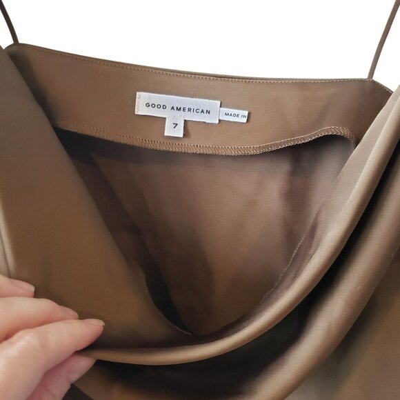 NEW Good American Satin Cowl Neck Cami Tank Top Light Mocha Brown 7 US 4XL - Picture 9 of 11